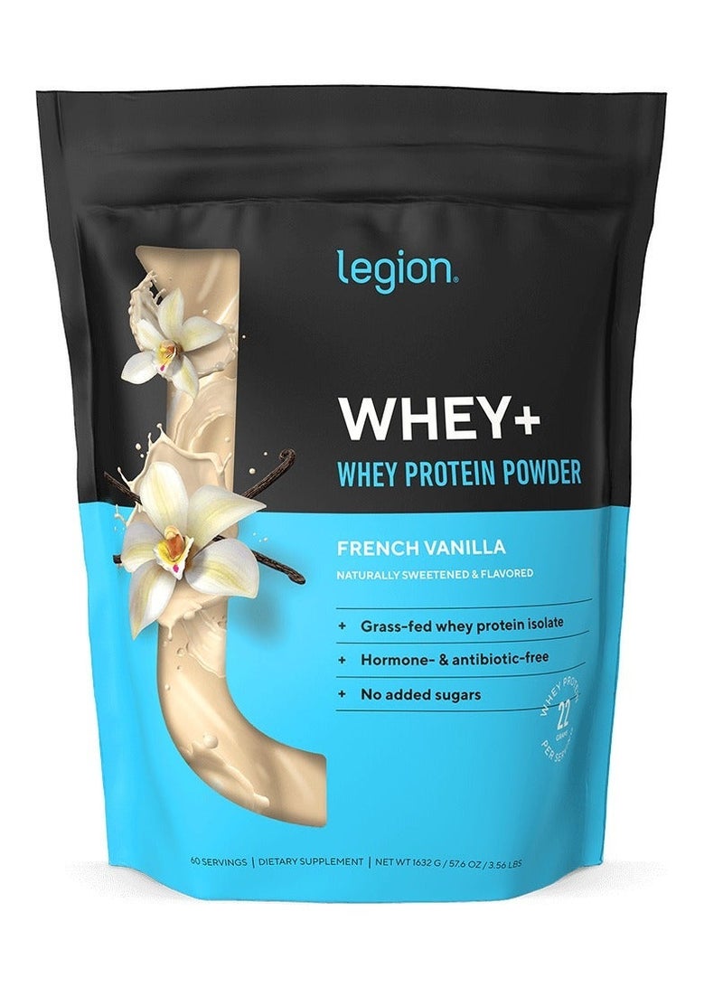 Legion Athletics Whey+ Whey Protein Powder, Grass Fed Whey Protein Isolate, Naturally Sweetened and Flavored, No Added Sugars, 84 SERVINGS | DIETARY SUPPLEMENT | NETWT 1632 G / 57.6 OZ / 3.56 LBS - French Vanilla - Image 1