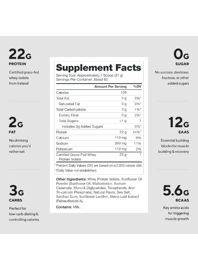 Whey+ Whey Protein Powder, Grass Fed Whey Protein Isolate, Naturally Sweetened And Flavored, No Added Sugars, 84 Servings | Dietary Supplement | Netwt 1632 G / 57.6 Oz / 3.56 Lbs - French Vanilla