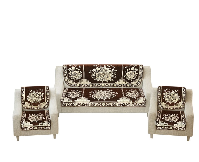 Dazzling DECOR Velvet Sofa Cover 3 Seater and 2 Seater - Premium Sofa Cover 5 Seater Full Cover Set for Couch- Heavy Fabric Sofa Seat Cover Slip Protector, 2702_Brown - Image 2