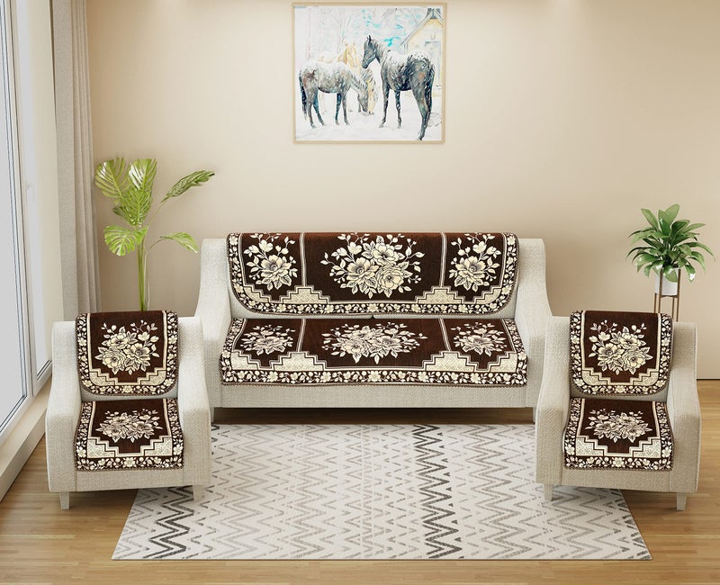 Dazzling DECOR Velvet Sofa Cover 3 Seater and 2 Seater - Premium Sofa Cover 5 Seater Full Cover Set for Couch- Heavy Fabric Sofa Seat Cover Slip Protector, 2702_Brown - Image 5