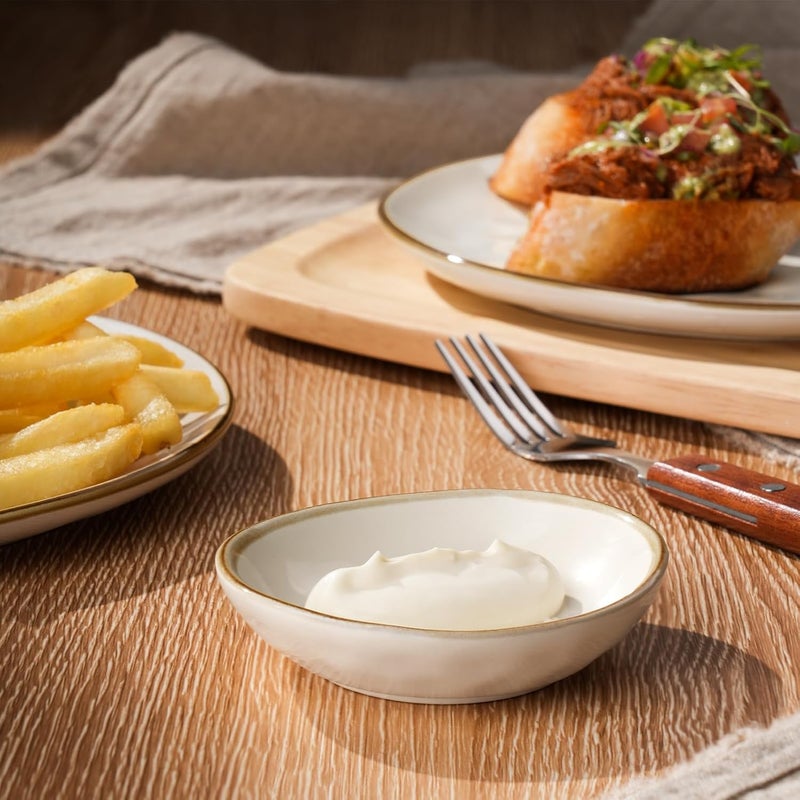 Famiware أطباق صلصة الصويا من فامي وير - 6 أكواب غمس بيضاوية - أطباق للمطبخ 21 أونصة - أطباق خزفية صغيرة للأطباق الجانبية والمقبلات والوجبات الخفيفة والسوشي - آمنة في غسالة الصحون - بيضاء فانيليا - Image 4