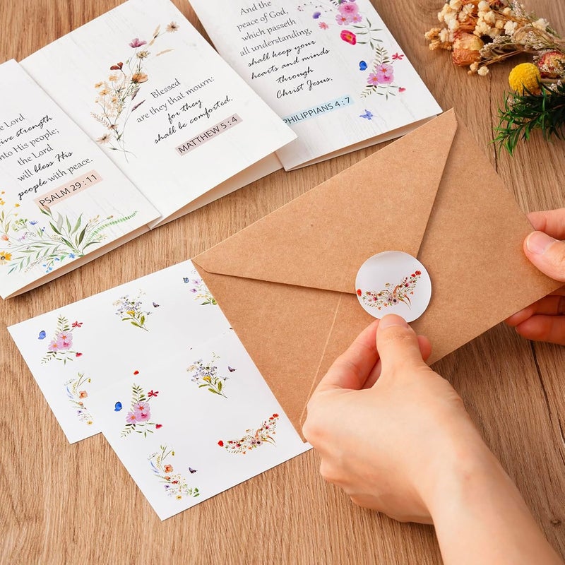 GFInYHM 24Pack Religious Sympathy Cards with Envelopes & Stickers, 6 Design Assortment Watercolor Floral Butterflies Condolence Card with Sentiments Inside, 4"x6" Boxed Sympathy Cards for Support Friends and Family - Image 2