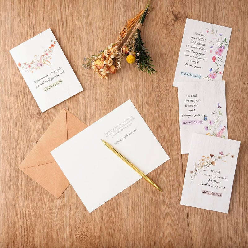 GFInYHM 24Pack Religious Sympathy Cards with Envelopes & Stickers, 6 Design Assortment Watercolor Floral Butterflies Condolence Card with Sentiments Inside, 4"x6" Boxed Sympathy Cards for Support Friends and Family - Image 5