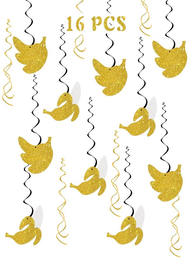 Maicaiffe Fruit Banana Hanging Swirl Decorations - Glitter 16 Pcs Baby Shower Party Supplies - Girls Boys Banana Birthday Party - Engagement - Wedding Streamers - Fruit Party Foil Swirls Ceiling Decorations - Image 1