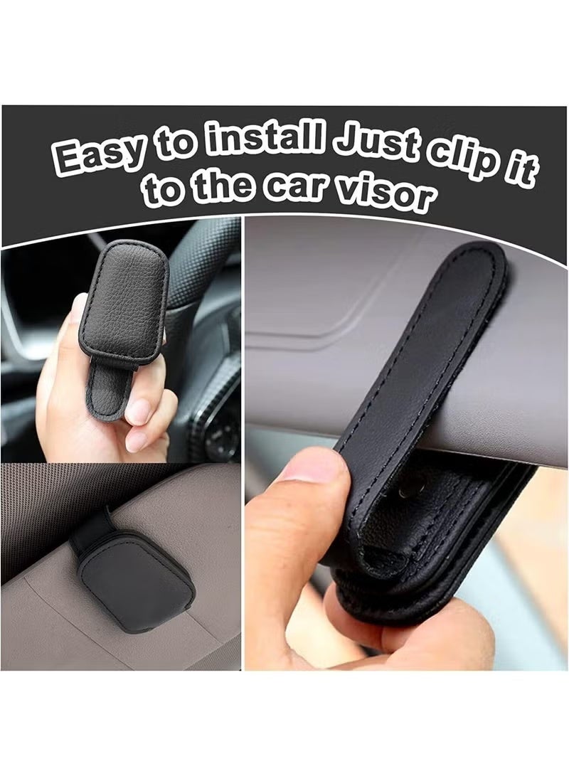 Car Sunglass Holder, Magnetic Glasses Eyeglass Hanger Clip for Car, Universal Car Sunglasses Clip Leather Holder Eyeglasses Hanger Eyeglasses Mount for Cars Accessories - Image 3