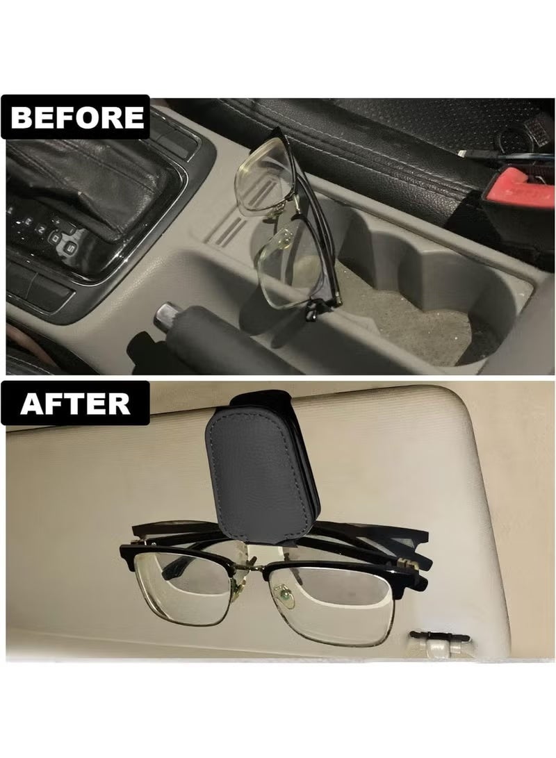 Car Sunglass Holder, Magnetic Glasses Eyeglass Hanger Clip for Car, Universal Car Sunglasses Clip Leather Holder Eyeglasses Hanger Eyeglasses Mount for Cars Accessories - Image 4