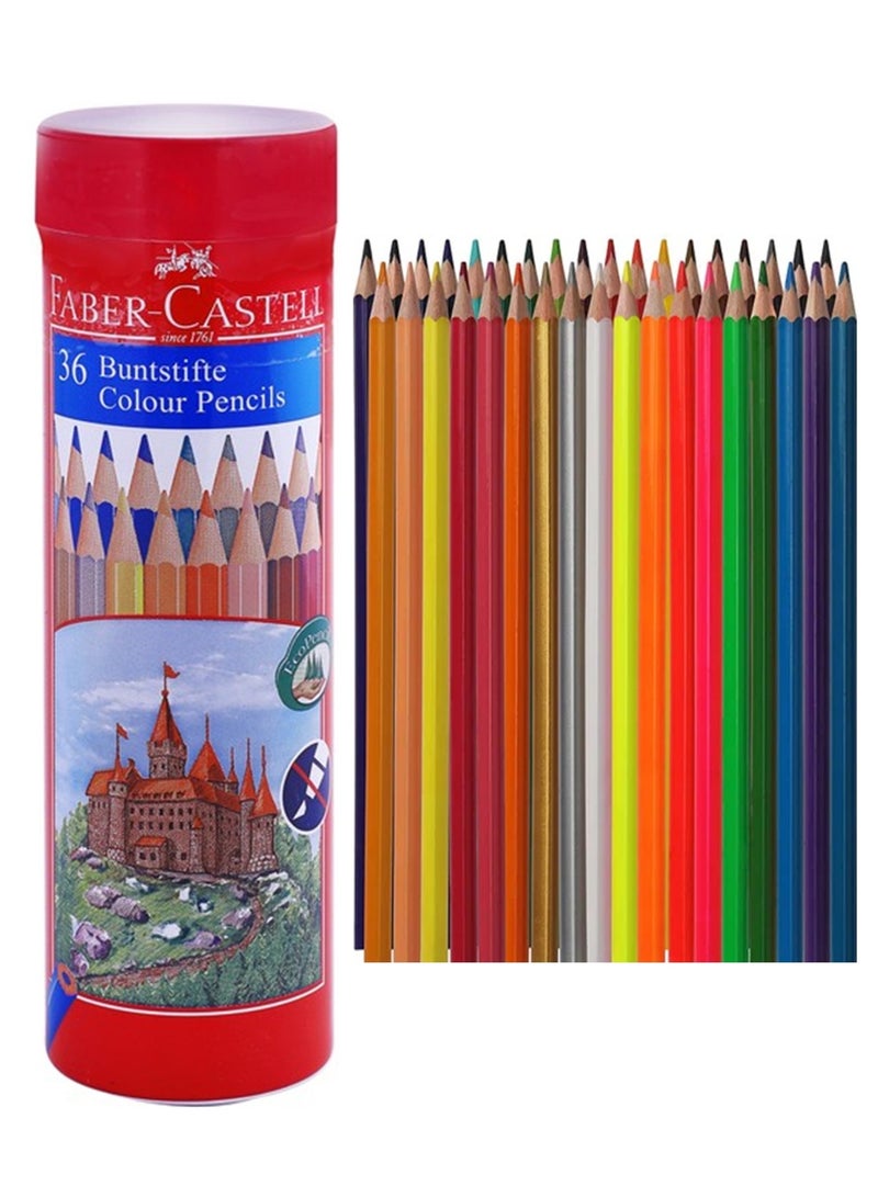 FABER-CASTELL 36 قطعة من أقلام التلوين الخشبية في علبة طرف دائري متعددة الألوان - Image 1