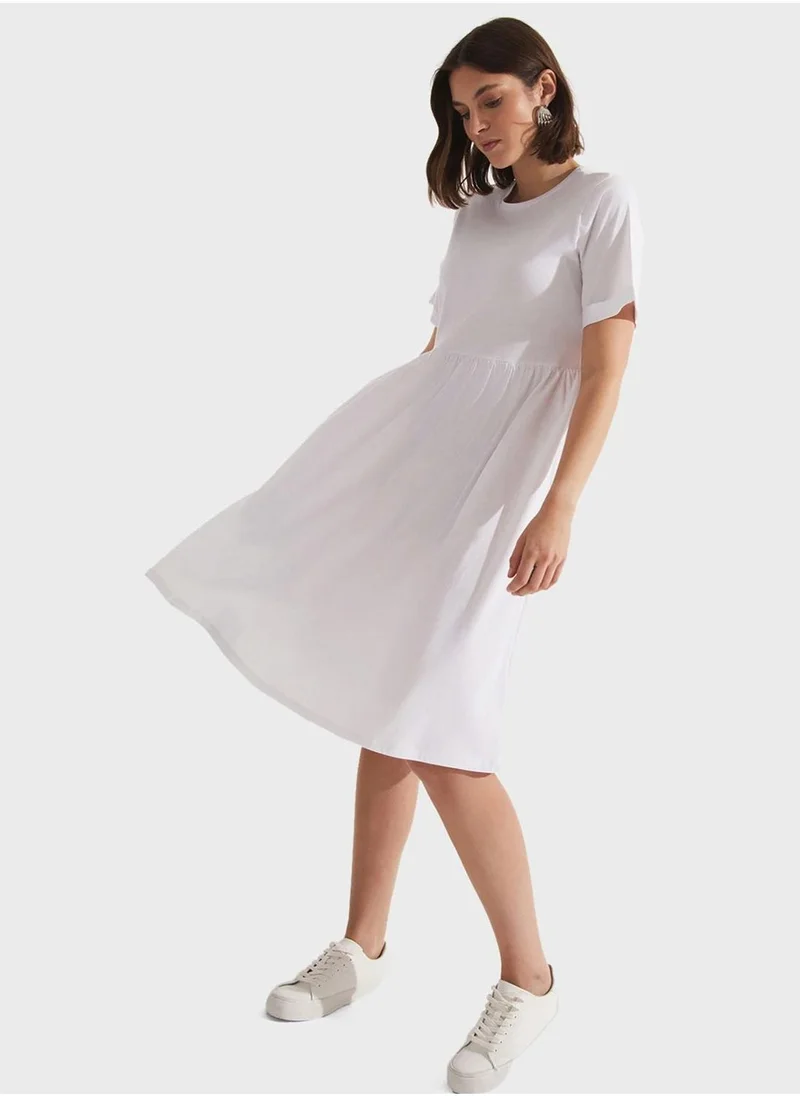 JUNE Pleated Crew Neck Dress