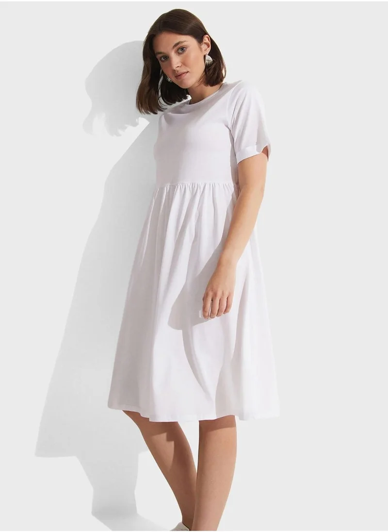 JUNE Pleated Crew Neck Dress
