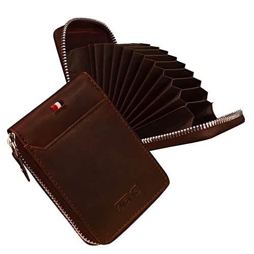 ABYS Genuine Leather Men Wallet||ATM Card Case||Money Purse||Card Holder with Zip Closure (Dark Tan) - Image 1