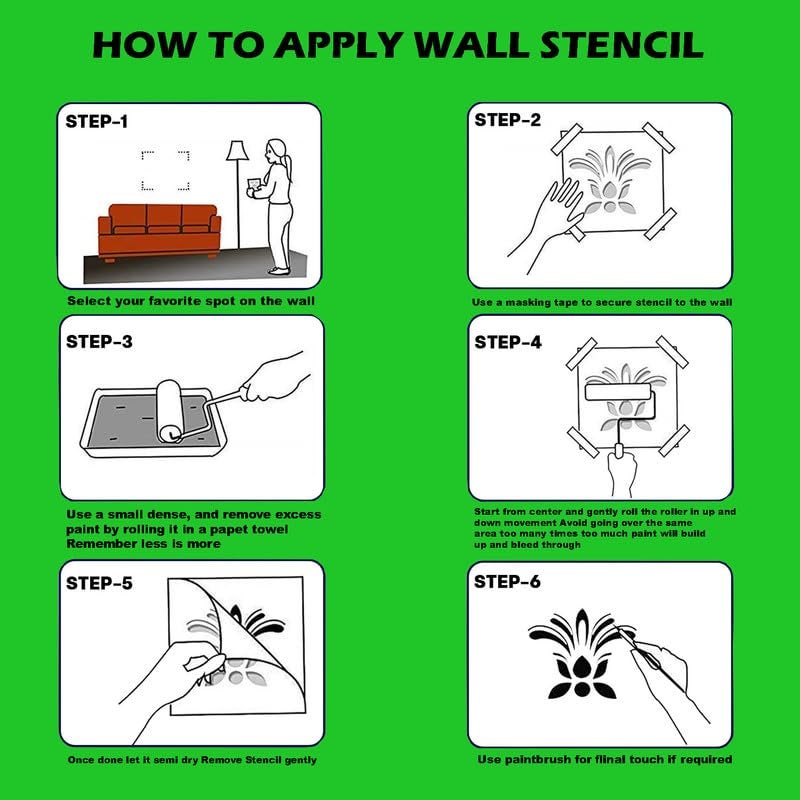 ARandNJ Wall Stencils for Painting (Size:- 24X40 Inch) Theme:- Warli Folk and PaintRoller Size-4inch DIY Reusable Painting Design Suitable for Bedroom, Drawing Room, Living Room - Image 5