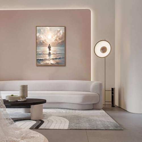 KISSFOX Jesus Canvas Wall Art Jesus Walking On Water Framed Wall Art Christian Religious Modern Serenity Prayer Canvas Art Prints Artwork For Prayer Room Living Room Bedroom Kitchen 12x16 inch - Image 3