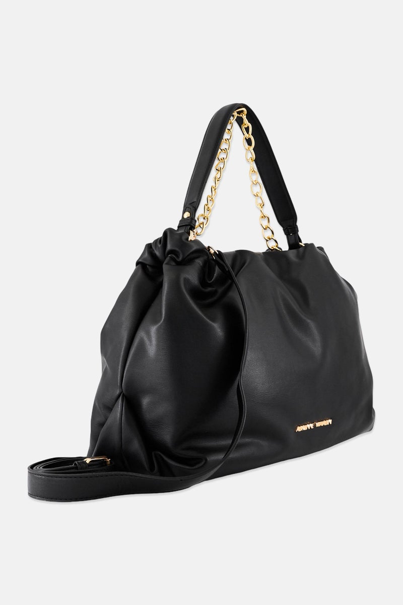 ADRIENNE VITTADINI حقيبة كتف نسائية بشعار العلامة التجارية، سوداء - Image 2