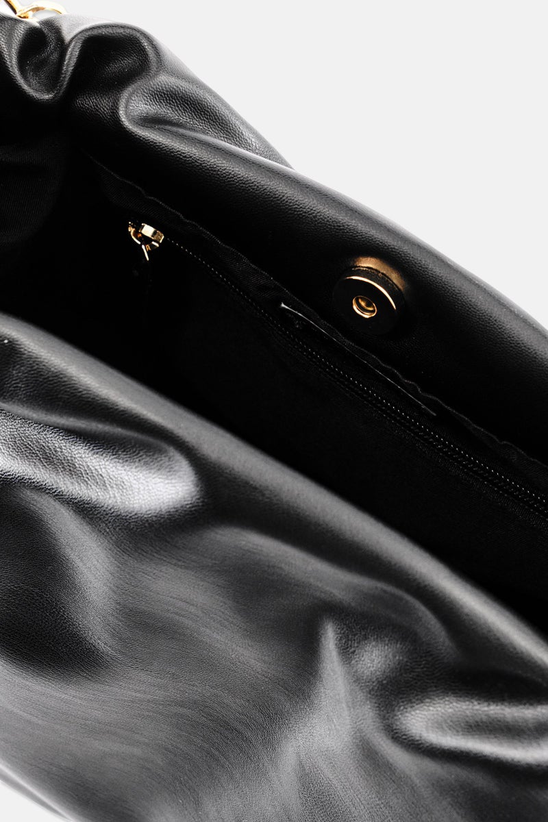 ADRIENNE VITTADINI حقيبة كتف نسائية بشعار العلامة التجارية، سوداء - Image 4