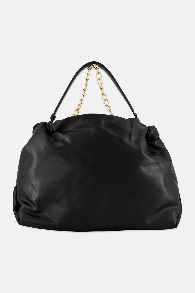 ADRIENNE VITTADINI حقيبة كتف نسائية بشعار العلامة التجارية، سوداء - Image 3