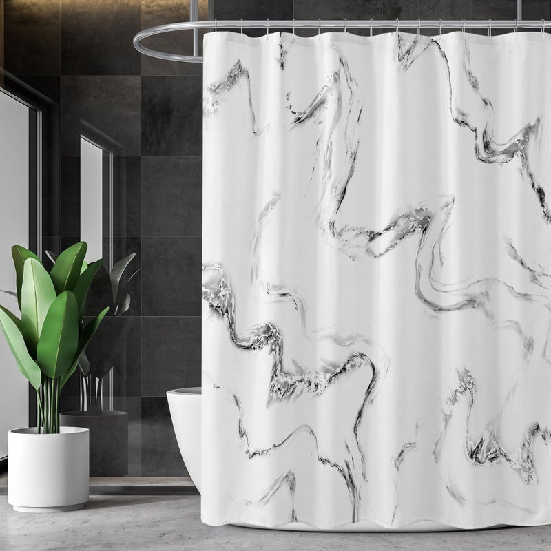MitoVilla White Marble Shower Curtain Set Abstract Shower Curtain for Bathroom Decor Luxury Fabric for Bathtub Grey White Modern Waterproof Cloth 72 x 72