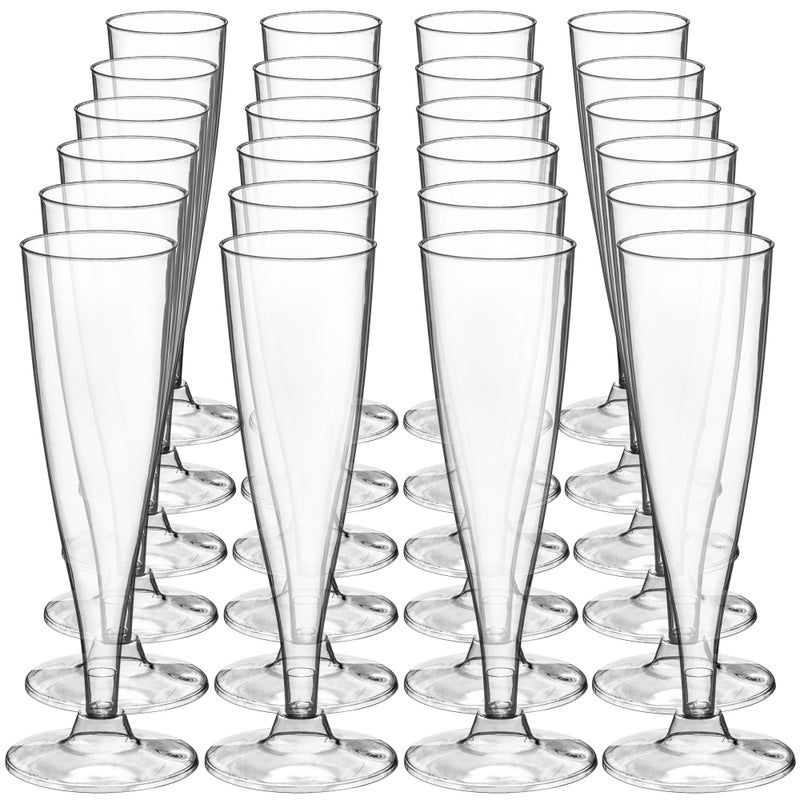 DecorRack 24 Champagne Glasses 5 Oz BPA Free Plastic Flutes Perfect for Outdoor Parties Weddings Hosting Stackable Reusable Disposable Stemmed Cups Pack of 24