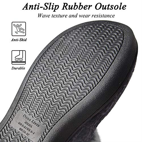 DL Women's House Slippers with Fuzzy Plush Faux Fur Collar, Memory Foam Slip on House Shoes with Indoor Outdoor Anti-Skid Rubber Sole, Black, 9-10 - Image 5