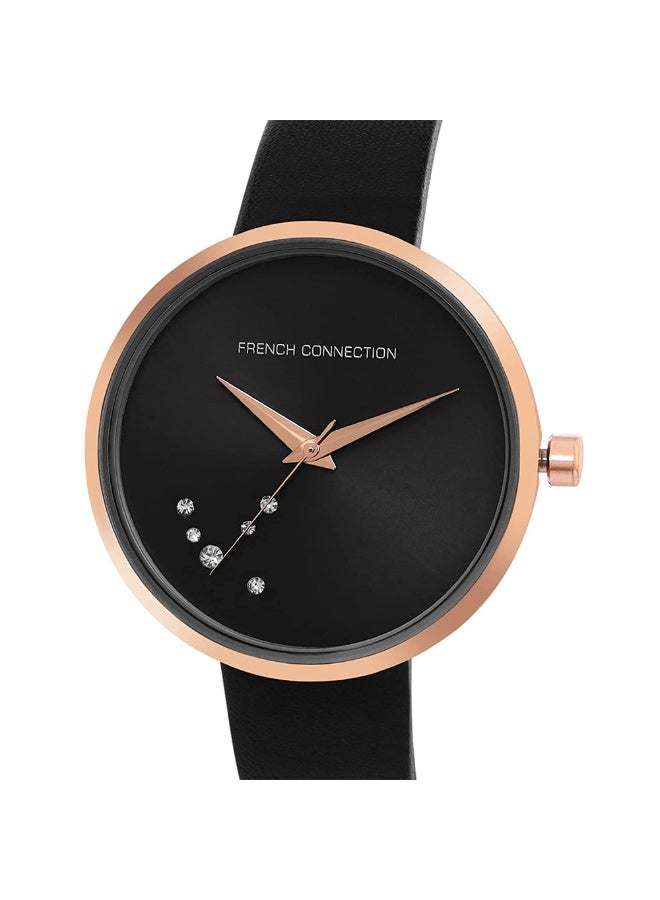 French Connection Women's Black Dial Black Leather Strap Analog Watch 31mm - Image 2