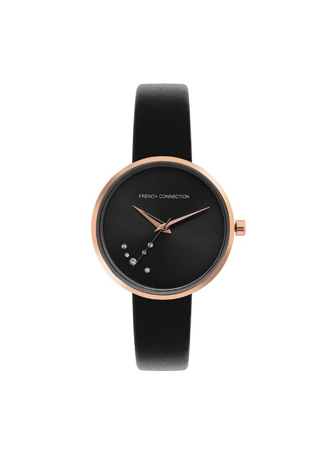 French Connection Women's Black Dial Black Leather Strap Analog Watch 31mm - Image 1