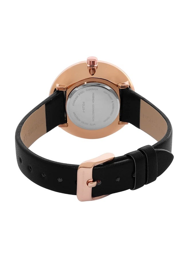 French Connection Women's Black Dial Black Leather Strap Analog Watch 31mm - Image 3