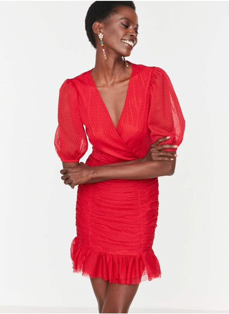 trendyol Puff Sleeve Wrap Dress