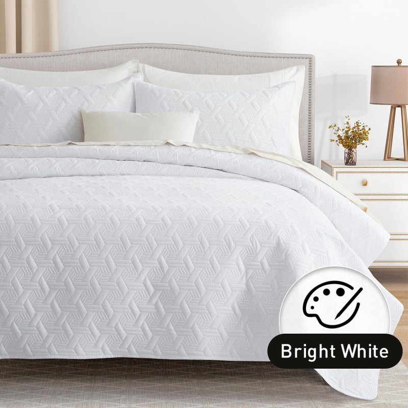 Lavsiry White King Size Quilt Bedding Set with Pillow Shams, Summer Lightweight Bedspread Coverlet, Soft Quilted Blanket Thin Comforter for All Seasons - Image 2