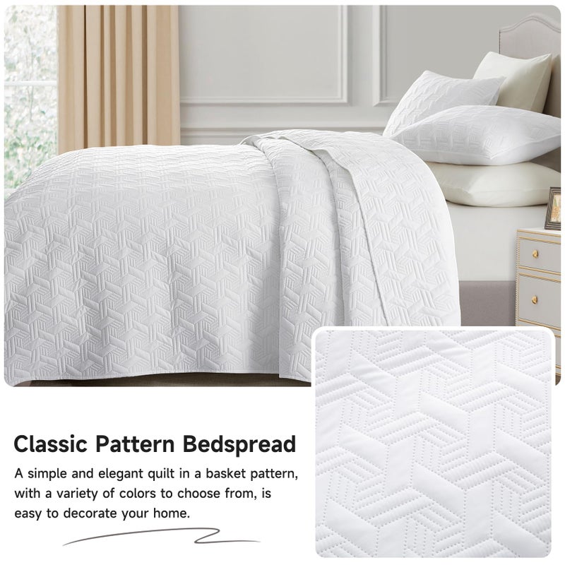 Lavsiry White King Size Quilt Bedding Set with Pillow Shams, Summer Lightweight Bedspread Coverlet, Soft Quilted Blanket Thin Comforter for All Seasons - Image 3