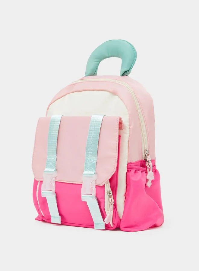 Styli Girls Color Block Backpack with Zip Closure