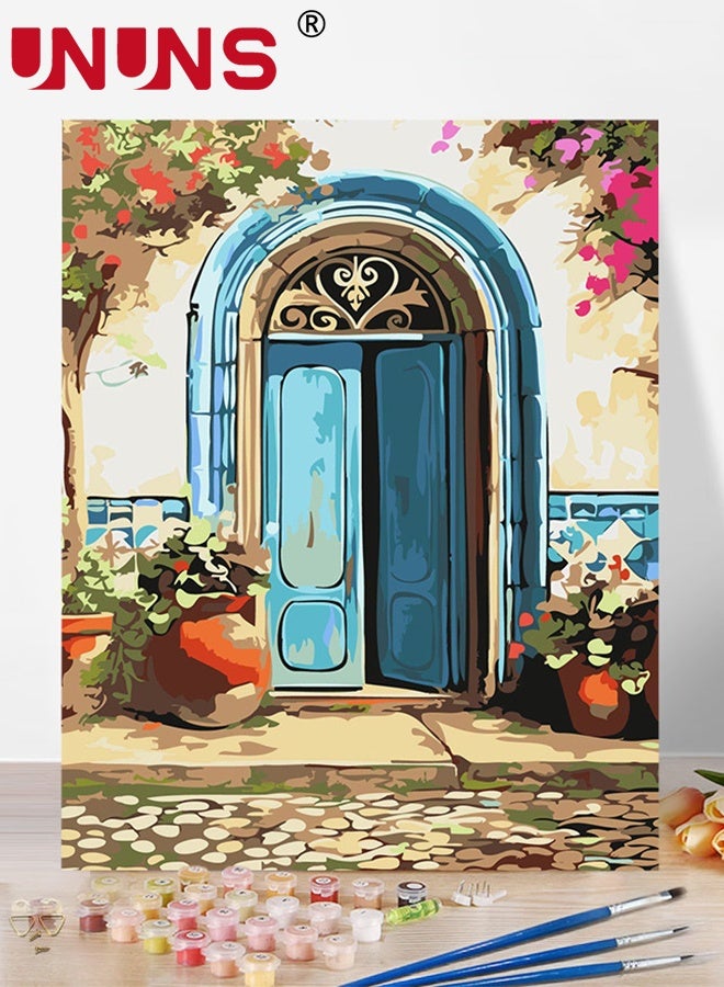 UNUNS DIY Paint by Number for Adults,Acrylic Paint by Numbers for Beginner,40x50cm Easy Oil Painting for Gift Home Wall Decor,Frameless,Blue Door - Image 1