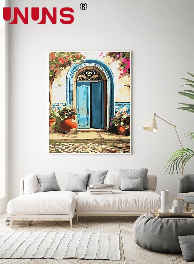 UNUNS DIY Paint by Number for Adults,Acrylic Paint by Numbers for Beginner,40x50cm Easy Oil Painting for Gift Home Wall Decor,Frameless,Blue Door - Image 5