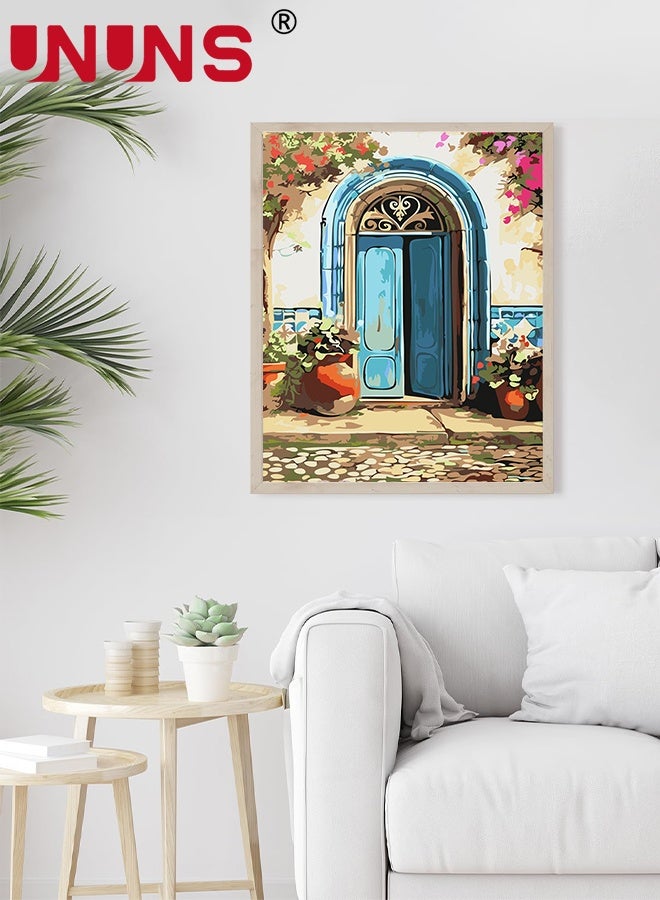 UNUNS DIY Paint by Number for Adults,Acrylic Paint by Numbers for Beginner,40x50cm Easy Oil Painting for Gift Home Wall Decor,Frameless,Blue Door - Image 2