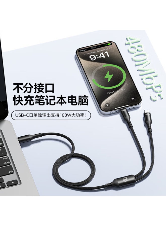 JD.com Jd Jingzao Type-C To Dual Type-C 2-In-1 Data Cable Apple 16/15 Charging Cable Pd100W Fast Charging Cable One Drag Two For Apple Android Ipad Laptop - Image 1