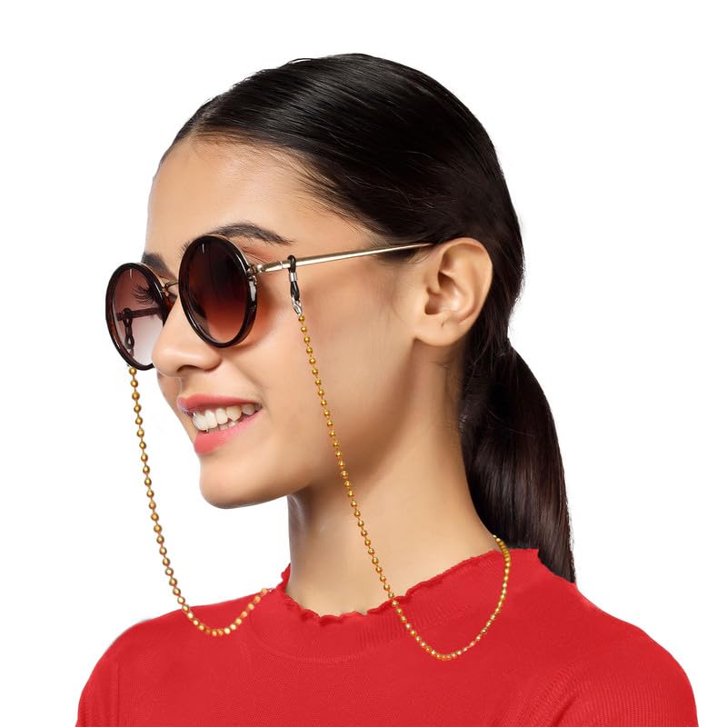 VIVID vision Unisex Adult Beads-Metal Eyeglass Holder Strap Cord | New Chain Adjust on Sunglasses | Anti-slip Retainer Lanyard String Eyewear Frame | CH-259-A | Silver - Image 1