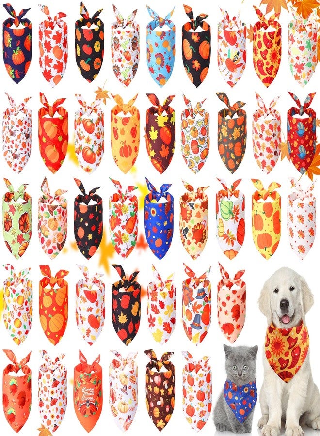 Oudain 40 Pieces Fall Dog Bandanas Bulk Halloween Thanksgiving Dog Bandanas Pumpkin Turkey Triangle Bibs Soft Adjustable Pet Scarf Neckerchief Holiday Bandanas for Small Medium Large Dog Girl Boy - Image 1