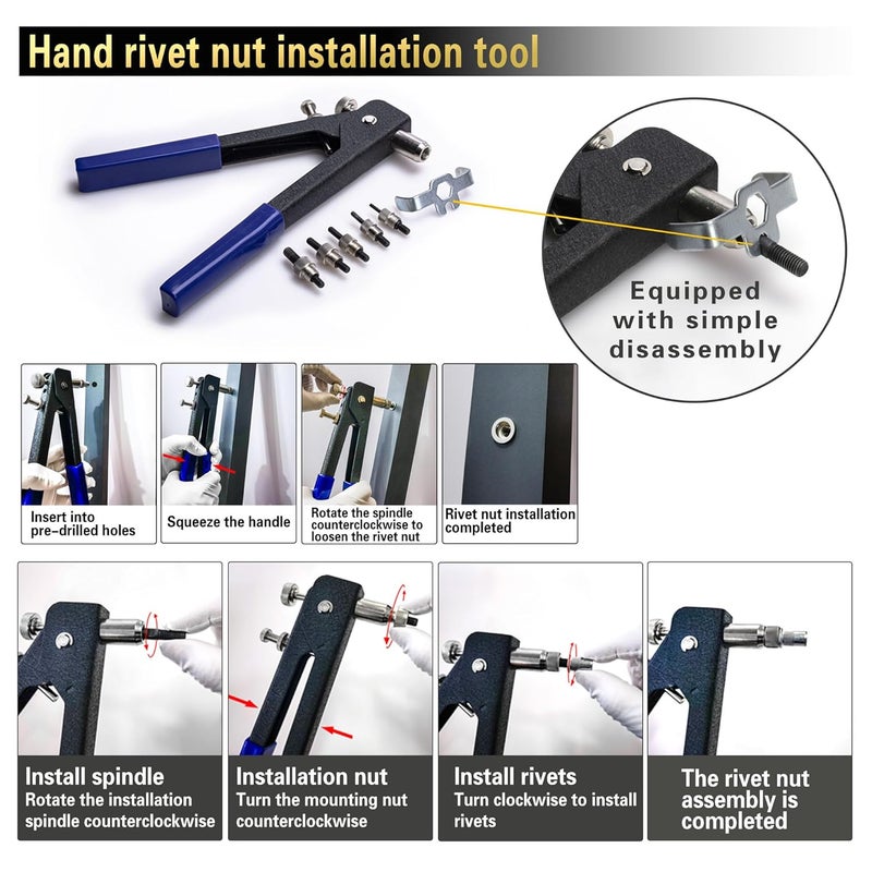AskWay Pressure Rivet Nut Tool Kit, 430Pcs Metric Rivet Nuts Combination (M8/M6/M5/M4/M3), Suitable for Furniture, (Black 490PCS Rivet Nut Tool Kit) - Image 5