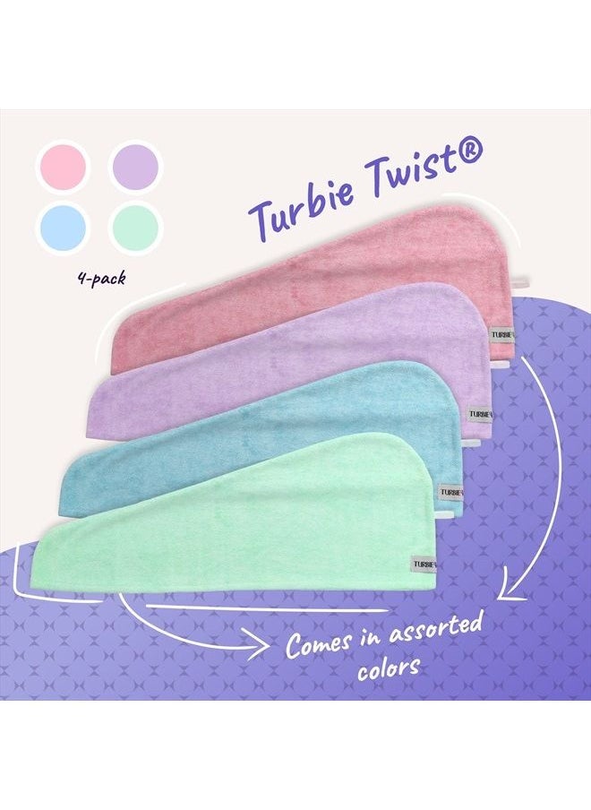 Turbie Twist - Microfiber Hair Towel Wrap for Women and Men | 4 Pack | Quick Dry Turban for Drying Curly, Long & Thick Hair (Pink, Purple, Blue, Aqua) - Image 1