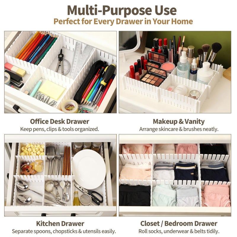 Bofoho Drawer Divider Adjustable DIY Storage Organizer Separator for Tidying Clutter Cutlery Underwear Socks Clothes Dresses Desk & Box in Kitchen Bathroom Bedroom Office (Cut at Will) - Image 4