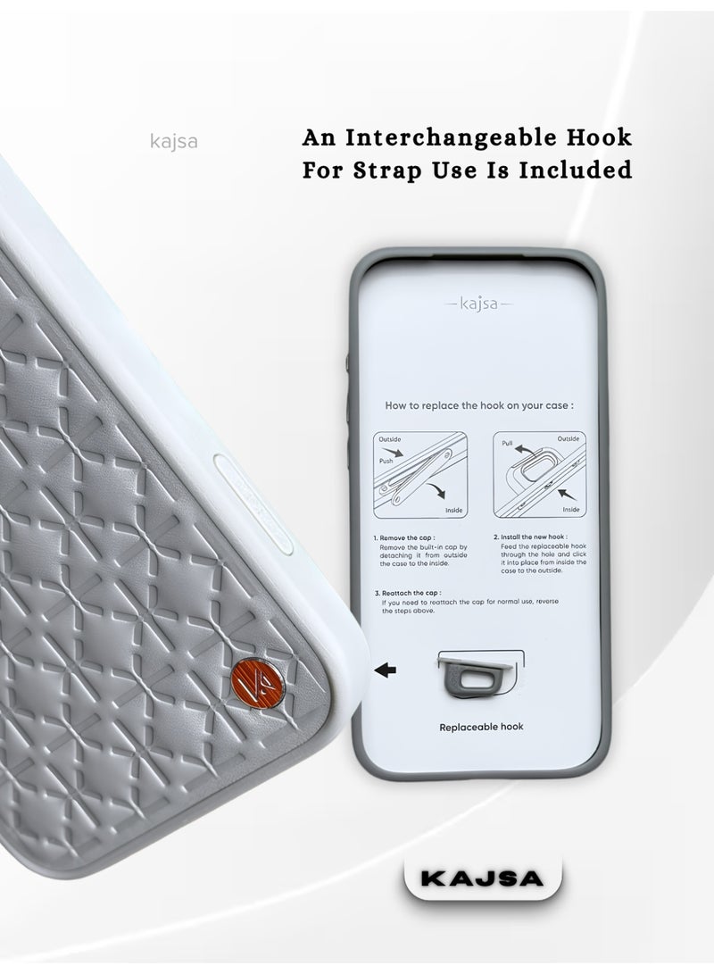 كاجسا جراب Kajsa LuxeQuilt MagSafe لهاتف iPhone 17 Pro Max - جراب جلدي مقاوم للصدمات مع إطار عدسة من الألومنيوم، وزر تحكم بالكاميرا، وخطاف حبل قابل للتبديل (حائز على جائزة Red Dot للتصميم لعام 2026) - رمادي مع برتقالي - Image 3