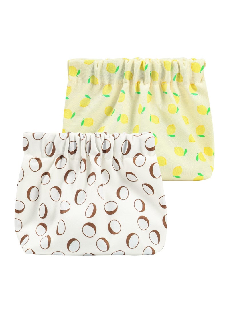 SYOSI 2Pcs Lambskin Mini Makeup Bag Small for Purse Waterproof Floral Travel Pouch Organizer Lipstick Headphones Jewelry Yellow and Brown - Image 1