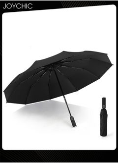 Windproof 10 RIBS Auto Open & Close Collapsible Folding Small Compact Umbrella for Rain and Sun Black