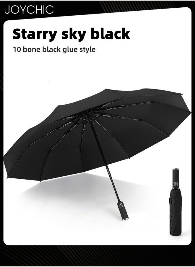 Joychic - Windproof 10 RIBS Auto Open & Close Collapsible Folding Small Compact Umbrella for Rain and Sun Black - Image 1