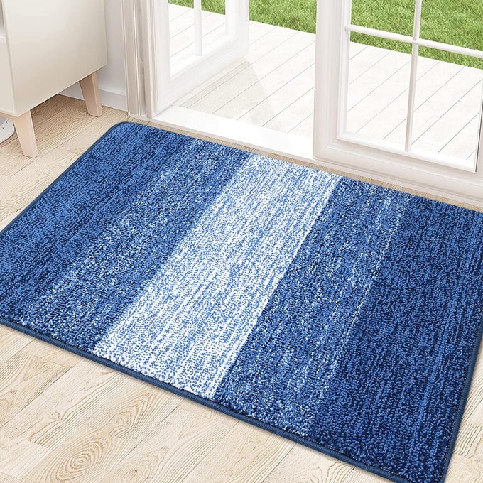 INDOOR OUTDOOR DOOR MAT 32X20 NONSLIP ABSORBENT DIRT TRAPPER LOWPROFILE WASHABLE INSIDE ENTRANCE FRONT FLOOR MAT STURDY SOFT ENTRY DOORMATS FOR ENTRYWAY NAVY BLUE