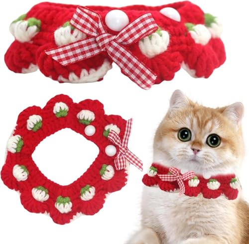 Aoeeki Cat Collar Breakaway, Kitten Collar with Cute Bow Tie and Strawberry Pattern Comfortable for Kitty and Small Puppies, Bandana Fits Neck 2-3 Inches(S)(red) - Image 3
