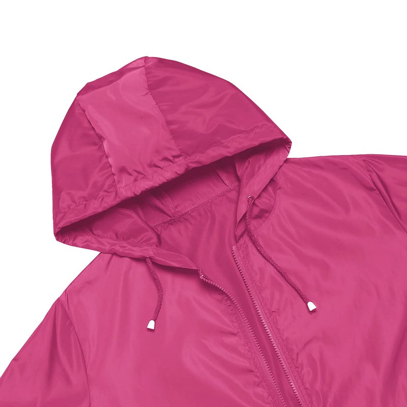 PESION Women's Waterproof Raincoat Lightweight Rain Jacket Hooded Windbreaker Pink L - Image 4