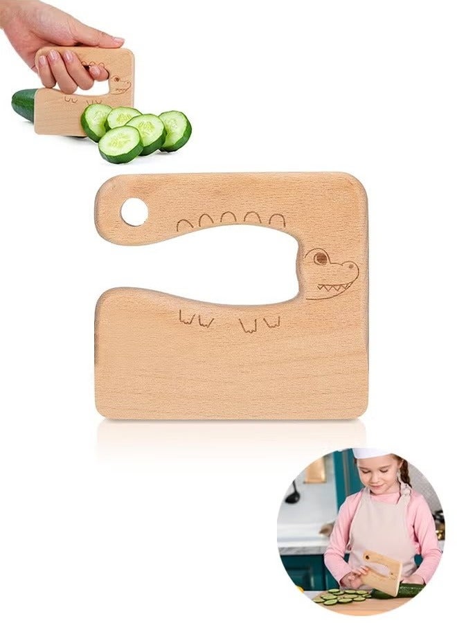 Wooden Kids, Dinosaur Shape Kitchen Toy, Safe Knives for Cooking Tool Wood Puzzle Child Chopper - Image 1