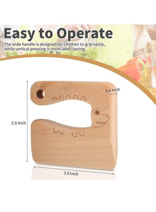 Wooden Kids, Dinosaur Shape Kitchen Toy, Safe Knives for Cooking Tool Wood Puzzle Child Chopper - Image 2