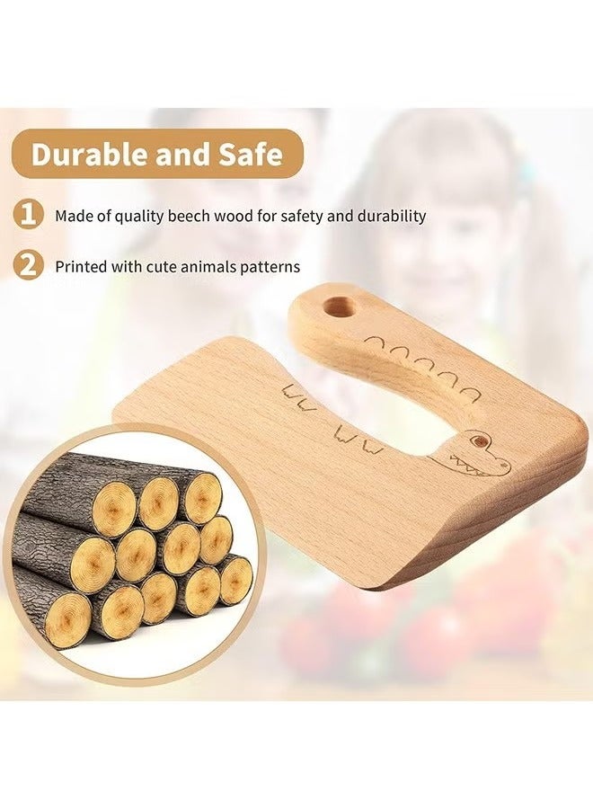 Wooden Kids, Dinosaur Shape Kitchen Toy, Safe Knives for Cooking Tool Wood Puzzle Child Chopper - Image 4