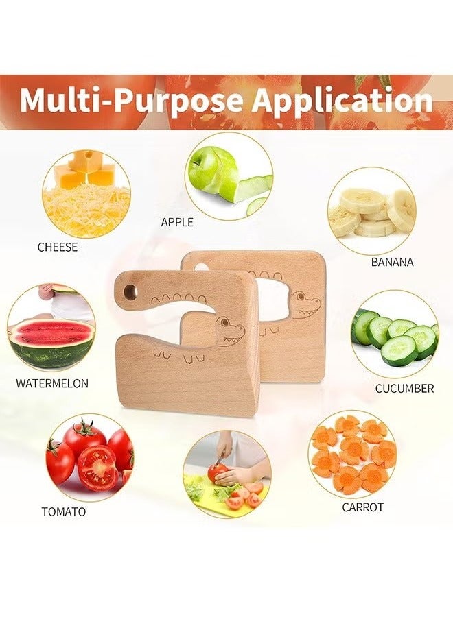 Wooden Kids, Dinosaur Shape Kitchen Toy, Safe Knives for Cooking Tool Wood Puzzle Child Chopper - Image 5