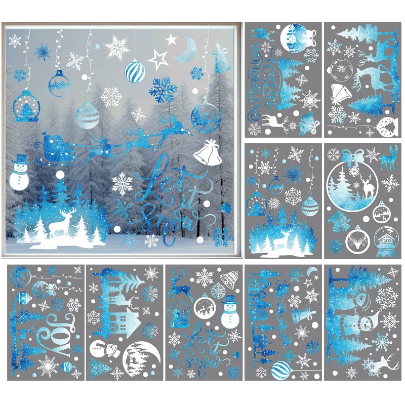 Cinrobiye 172 قطعة ملصقات نافذة كريسمس على شكل ثلج لعيد الميلاد ، ملصقات ديكال لشتاء العجائب ، دعها تتساقط ، غزال ، رجل ثلج ، ملصقات نافذة لموسم الأعياد للمنزل والمطبخ وغرفة المعيشة 9 أوراق شتوية